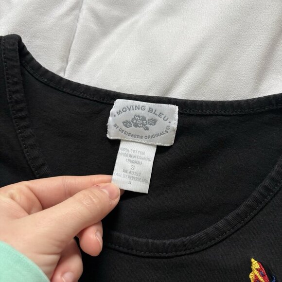 Vintage 90s Y2K Baby Tee T-shirt 2000s Floral Black Womens Small 100% Cotton - Picture 3 of 7